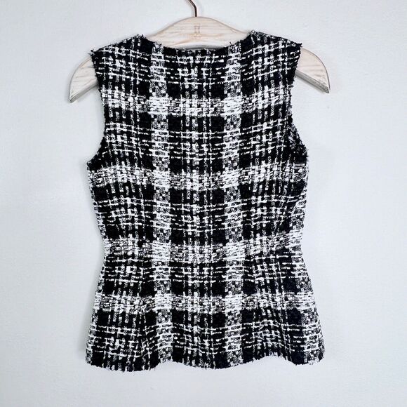 THEORY Sculpt U Shell Plaid Tweed Tank Top Black White Size P Petite Small Plaid - Picture 9 of 9